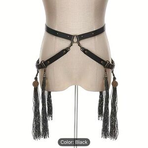 Black Tassel Leather Harness Belt